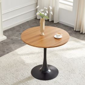 Round Dining Table, 31.5in Circle Tulip Table With Thickened Tabletop & Metal Pedestal, Mid Century Modern Bistro Table For Kitchen, Small Places (Option: Black Wood)