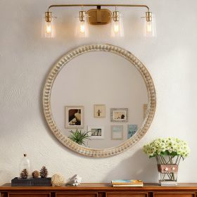 Round Decorative Wall Mirror, 23.62  Distressed Wood Beaded Frame Mirror For Entryway, Living Room, Bathroom, Farmhouse Style Accent Mirror (Option: Natural Wood)