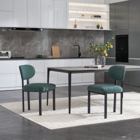 Modern Dining Room Chairs Set Of 2, Mid Century Upholstered Boucle Kitchen Dining Chairs With Black Metal Legs (Option: Antique Green Black)