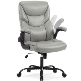 Office Computer Game Chair, High-backed Heavy-duty Workbench Chair, With Wheels, Flip-up Armrests, Adjustable Height, PU Rubber Material (Option: Grey)