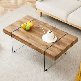 Modern 43.3"x 23.6" Wood Colored Coffee Table with Clear Tempered Glass on Both Sides (Option: Wood)
