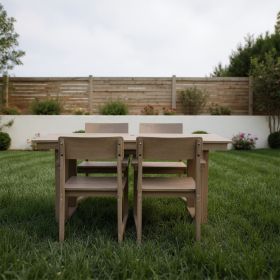 5-Piece HDPE Outdoor Dining Set For 4 - Weather-Resistant Patio Table With Umbrella Hole And 4  Armrest Chairs, Durable Garden Furniture For Back (Option: Wood)