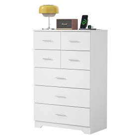 Wooden 7-Drawer Storage Cabinet With Built-In Outlet Durable Organizer For Bedroom, Living Room, And Office (Option: White)