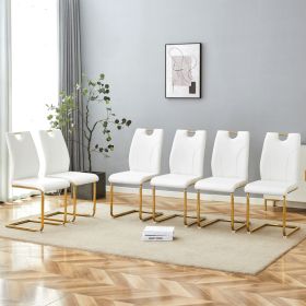White PU Dining Chair Set.Uniquely Designed White Dining Chairs. PU Material, Paired With Gold Metal Chair Legs. Suitable For Offices, Restaurant (Option: White Gold)