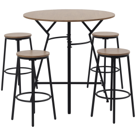 5-Piece Bar Table and Chairs Set, Space Saving Dining Table & 4 Stools (Option: Brown-985x985x100 mm)