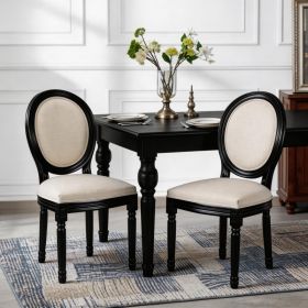 French Country Dining Chairs Set Of 2, Upholstered  Chairs With Sponge Round Back, For Living Room, Kitchen , Restaurant Use,Black S0lid Wood  Fr (Option: Black)