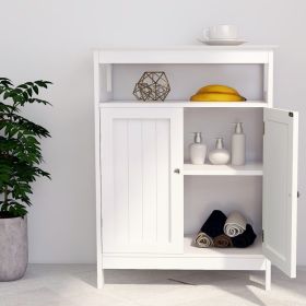 Bathroom Standing Storage With Double Shutter Doors Cabinet-White (Option: White)