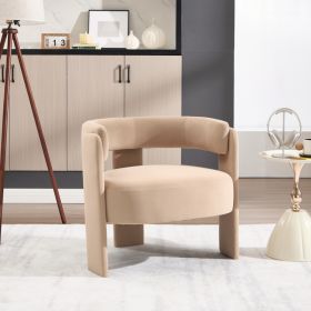 Accent Chair For Living Room, Velvet Comfy Single Sofa Chair Mid Century Modern Armchair Wooden Legs For Bedroom Office Reading (Option: Khaki)
