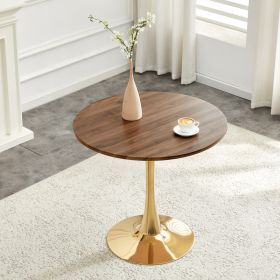 Round Dining Table, 31.5in Circle Tulip Table With Thickened Tabletop & Metal Pedestal, Mid Century Modern Bistro Table For Kitchen, Small Places (Option: Gold Walnut)