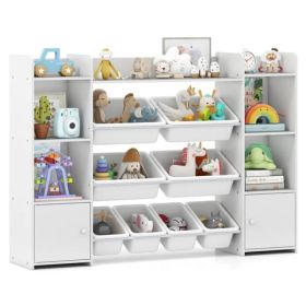 White Multi-Functional Kids Storage Shelf - Toy Organizer+Bookcase, 56"x12"x39", Anti-Toppling, 265lbs Capacity (Option: defaulttitle)