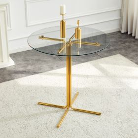 Round Glass Bar High Table, 36 Inch Round Bar Table, Tempered Glass Tabletop, Sturdy Gold Chrome Plated Four Column Support, Suitable For Transpa (Option: Gold Transparent)