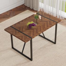 Rectangular 55" Herringbone Patterned Dining Table with Black Metal Legs (Option: BlackWood)