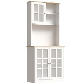 Kitchen Pantry Cabinet, 72" Freestanding Storage Cabinet with Hutch, Large Countertop, Glass Doors and Adjustable Shelves (Option: White-1170x480x260 mm)