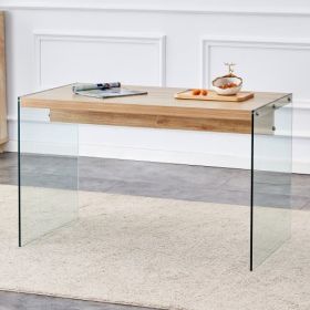 Modern Minimalist 47.2"x 27.5" Coffee Table with Wood-like Fiberboard and Clear Tempered Glass on Both Sides (Option: Wood)