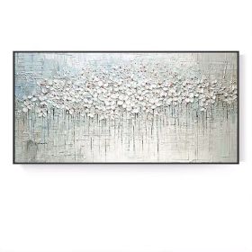 Abstract Oil Painting Modern Minimalist White Floral on Canvas No Frame (size: 90x120cm)