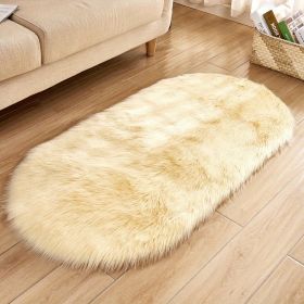 Fluffy Plush Faux Sheepskin Oval Rug (Color: Light Yellow, size: 19.69*31.5inch)
