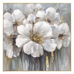Abstract Golden White Floral Oil Painting on Canvas (size: 60x60cm)