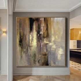 Original Hand Painted Abstract Modern Golden Oil Painting No Frame (size: 80x80cm)