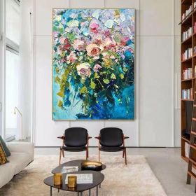 Modern Floral Oil Painting on Canvas No Frame (size: 75x150cm)