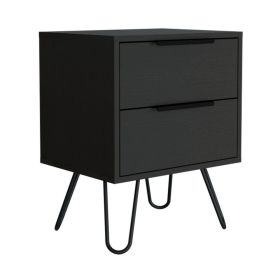 Begonia Nightstand, Hairpin Legs, Two Drawers (Color: Black)