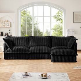 L-Shaped Slipcovered Sectional Sofa Couch with Convertible Ottoman & 2 Big Pillows (Color: as Pic)