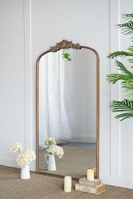 66" x 36" Full Length Mirror, Arched Mirror Hanging or Leaning Against Wall (Color: Gold)