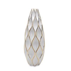 Elegant White Ceramic Vase with Gold Accents (Color: as Pic)