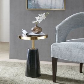 Black High Gloss Pedestal Accent Table (Color: as Pic)