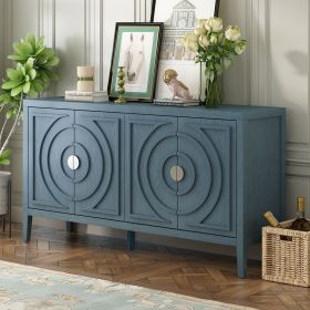 Retro Sideboard with Circular Groove Design with Round Metal Door Handle (Material: MDF, Color: Antique Blue)