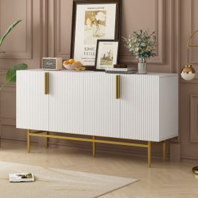 Modern 4-door Sideboard Cabinet with Gold Metal Handles (Material: Particle Board, Color: White)