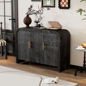 Retro Minimalist Curved Sideboard with Gold Handles and Adjustable Dividers (Material: MDF, Color: Antique Black)