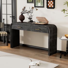 Unique Retro Silhouette Console Table with Open Style,Two Top Drawers (Material: MDF, Color: Antique Black)