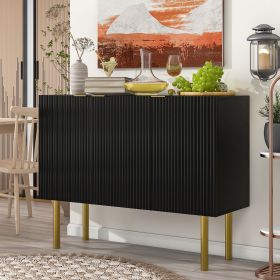Modern Style Sideboard with Gold Metal Legs & Handles,Adjustable Shelves (Material: Particle Board, Color: Black)