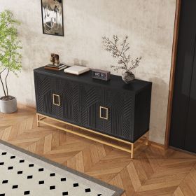 Retro Style Sideboard with Adjustable Shelves, Metal Handles and Legs (Material: MDF, Color: Black)