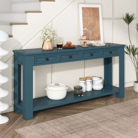Rustic Chic Accent Table with Storage Drawers and Bottom Shelf (Material: Solid Wood, Color: Dark Blue)