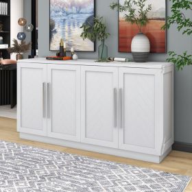 Sideboard with 4 Doors and Adjustable Shelves with Silver Handles (Material: MDF, Color: White)