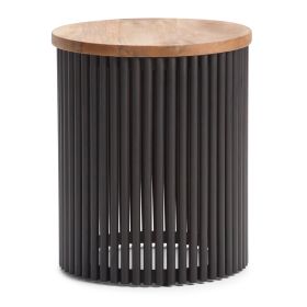 Demy - Metal and Wood Accent Table (Color: Natural/Black)