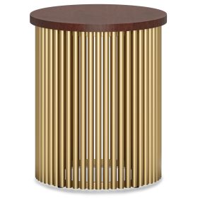 Demy - Metal and Wood Accent Table (Color: Cognac/Gold)