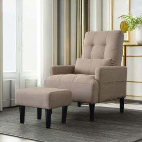 Living room sofa single chair with ottoman, Modern multi-function fabric living room chair bed (Color: Brown)