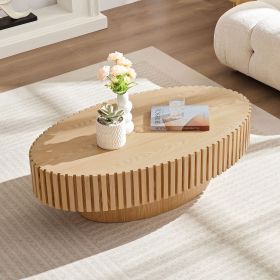 Modern Handcrafted Oval Drum Coffee Table (Material: MDF, Color: Natural Ash)