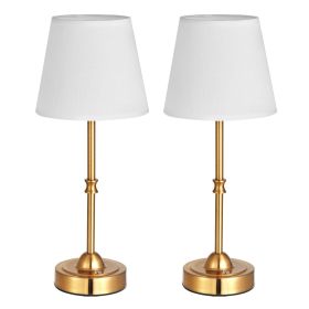 Cordless Table Lamp 2 Pack Rechargeable Battery Desk Lamp Fabric Shade (Color: Gold)