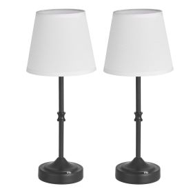 Cordless Table Lamp 2 Pack Rechargeable Battery Desk Lamp Fabric Shade (Color: Black)