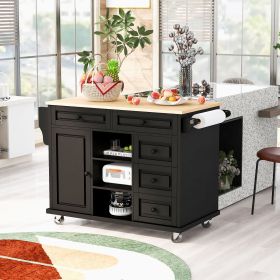Rolling Mobile Kitchen Island-53 Inch length (Material: MDF, Color: Black)