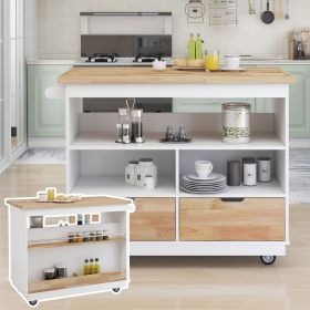 Rolling Kitchen Island with Storage (Material: Solid Wood, Color: White)