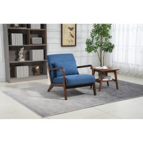 Mid Century Modern Accent Chair With Wood Frame, Upholstered Living Room Chairs With Waist Cushion, Reading Armchair For Bedroom Sunroom (Option: Blue)