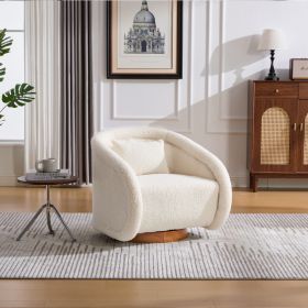 Swivel Accent Chair, 360 Degree Swivel Barrel Chair With Teddy Upholstery, Comfy Pumpkin Shaped Swivel Chair For Living Room, Bedroom, Or Office (Option: White)