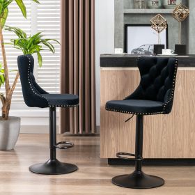 Black Velvet Barstools Adjustable Seat Height 25-33, Modern, 17.7  Base (Color: Black)