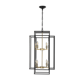 8 Lights Black & Gold Lantern Tiered Chandelier, Industrial Farmhouse Chandelier (Option: Black and gold)