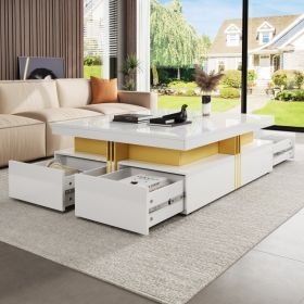 Modern Glossy Square Storage Coffee Table With 4 Drawers, 43.3 , White (Option: Glossy White)
