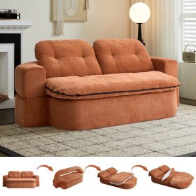 Modern Floor Sofa With 2 Pillows,Convertible Corduroy Fabric Foam-Filled Sleeper Sofa Bed, No Assembly Required,Convertible Sofa Cushion Unfolds (Option: Caramel)
